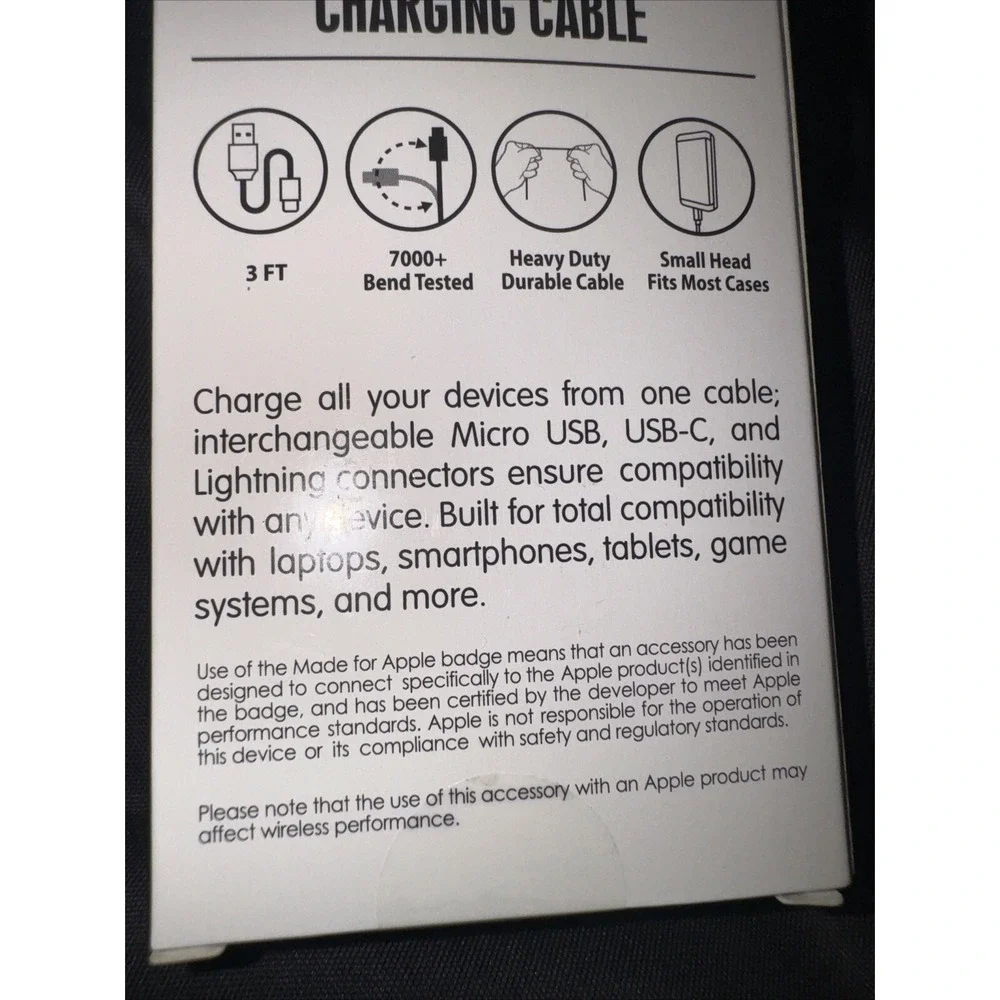 2 Universal USB Port Charging Cable 3 ft Tri-Tip iPhone iPad‎ iPod USB-C Micro